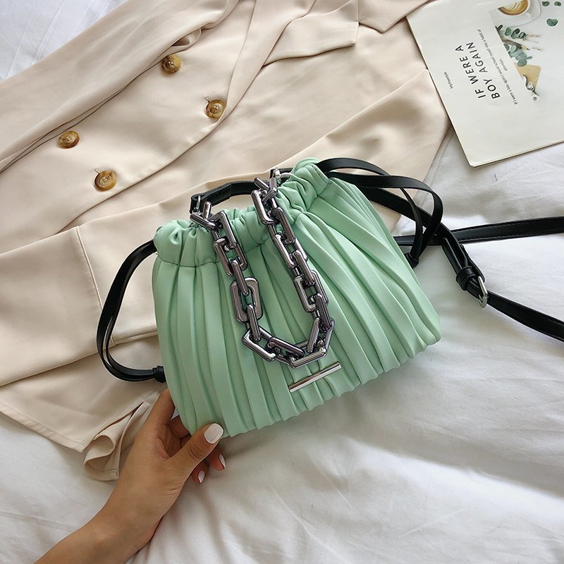 Designer Women Bags Drawstring Bucket Bag with Thick Chain Crossbody Bag