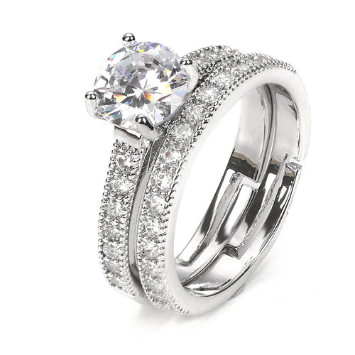 Adjustable Combination Zircon Set Ring Silver Plated Couple Jewelry