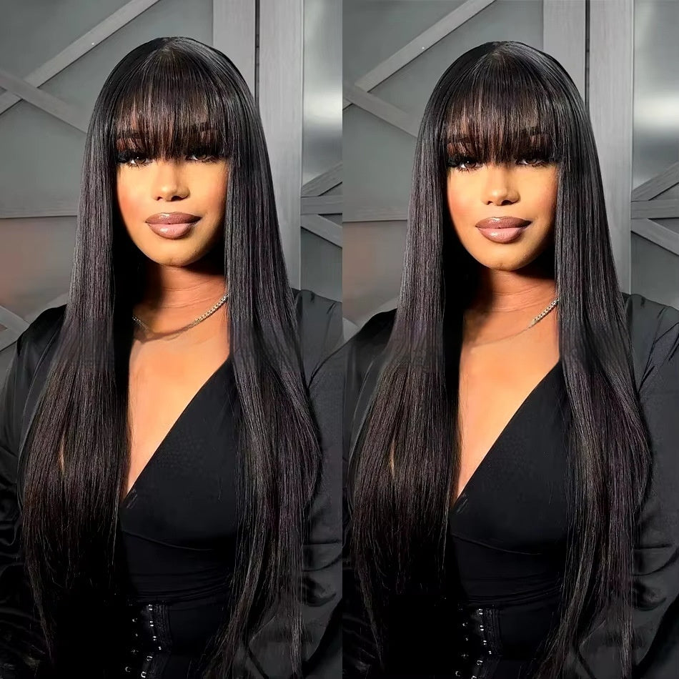 Natural Color Full-mechanism Headgear Straight Fringe Wigs Without Lace