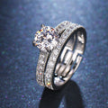 Adjustable Combination Zircon Set Ring Silver Plated Couple Jewelry